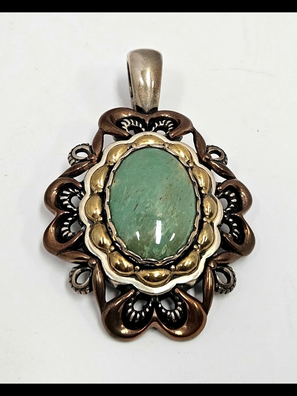Caroluyn Pollack - Sterling Silver Green Stone Filigree Pendant